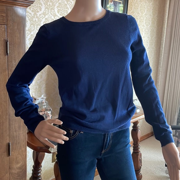 Navy sweater with brown elbow patches - Picture 2 of 5